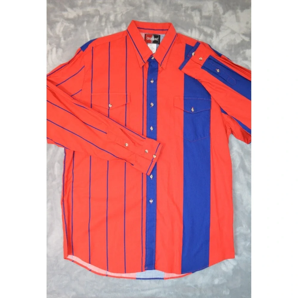 Vintage Open Range Shirt Mens XXL Blue‎ Color Block 90s Y2K Red & Navy Western